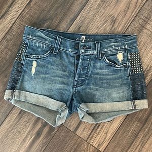 7 Seven for All Mankind button fly cuffed studded denim shorts with pockets